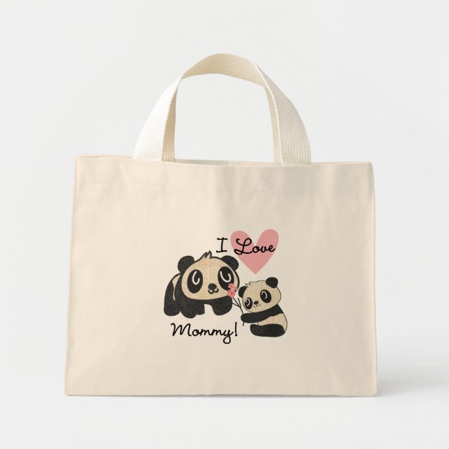 Bolsa Tote Mini Pandas eu amo mamães (Frente)
