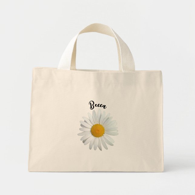 Bolsa Tote Mini Perky White Daisy Flower Personalizado (Frente)