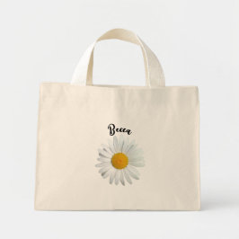 Bolsa Tote Mini Perky White Daisy Flower Personalized