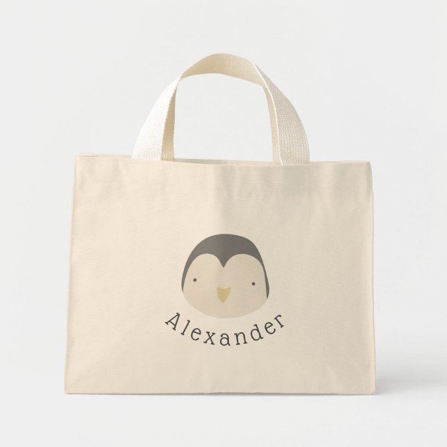 Bolsa Tote Mini Pinguim de Cute de Nome Personalizável (Frente)