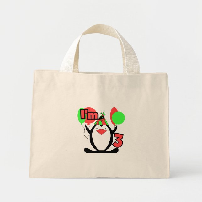 Bolsa Tote Mini Pinguim sou 3 Camisetas de aniversário e presentes (Frente)