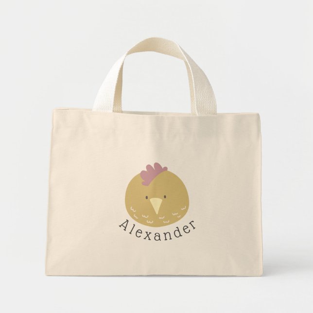 Bolsa Tote Mini Pintinho de Cute de Nome Personalizável (Frente)