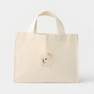 Bolsa Tote Mini Pintura em Aquarela de Cachorro Pomerânia Fofa