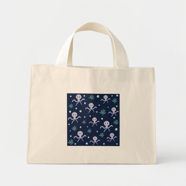 Bolsa Tote Mini Polvo sob o padrão infantil marinho (Frente)