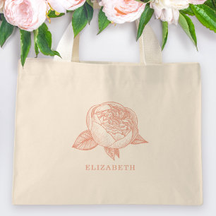 Bolsa Tote Mini Presente de Dama de Honra Flor de Peônia Elegante