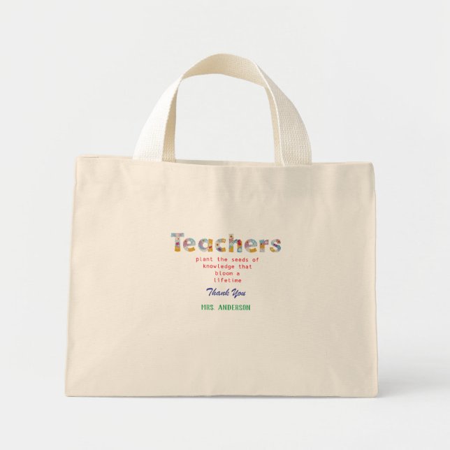 Bolsa Tote Mini Presente de Professora de Letras Flores (Frente)