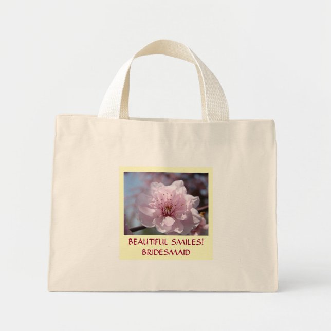 Bolsa Tote Mini Presentes para DAMAS DE HONRA sacolas Rosa Flores  (Frente)