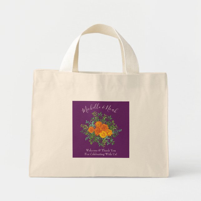Bolsa Tote Mini Primavera de Casamento Rosa de Laranja Roxo (Frente)