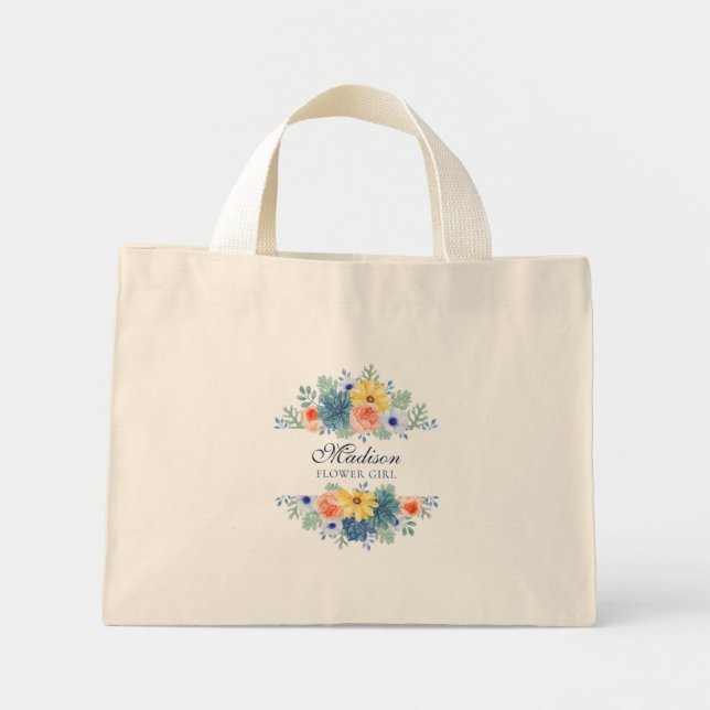 Bolsa Tote Mini Primavera Floral Modern Personalizado Nome | Casam (Frente)