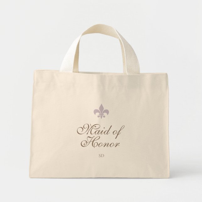Bolsa Tote Mini Puro Fleur de Lis Madrinha de casamento inicial (Frente)