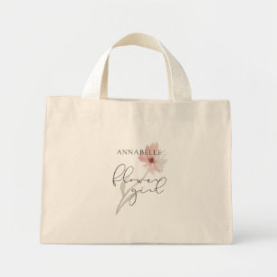 Bolsa Tote Mini Rapariga de Flor de Aquarela Personalizada