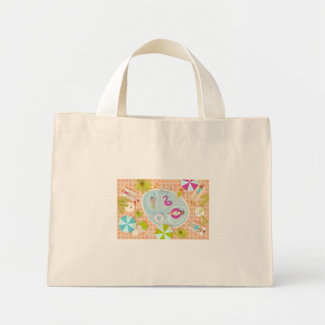 Bolsa Tote Mini Raparigas Bikini e caras jogando piscina de nataçã (Frente)