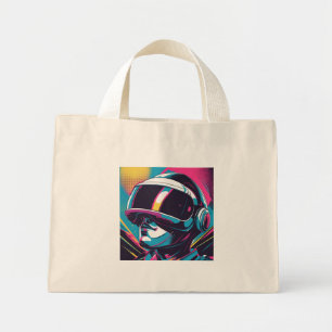 Bolsa Tote Mini Retrato de personagem futurista usando headset de