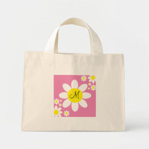 Bolsa Tote Mini Rosas claro e margaridas brancas Floral inicial