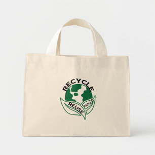 Bolsa Tote Mini Saco de Compras Reduzir Reutilizar Reciclar Reus