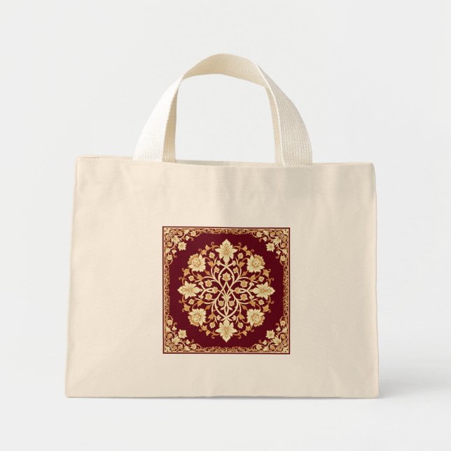Bolsa Tote Mini Saco de mão floral arabesco crimson (Frente)
