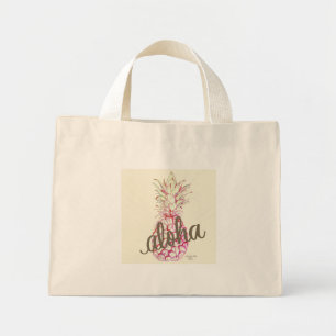 Bolsa Tote Mini Saco de mão pequeno de abacaxi aloha rosa