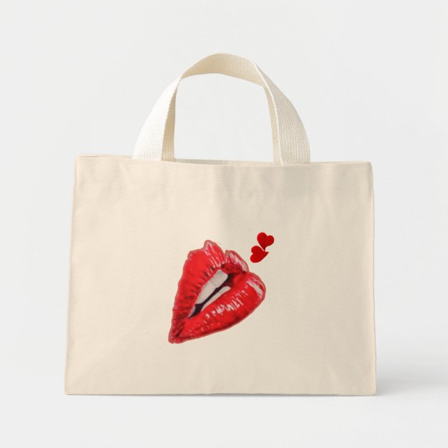 Bolsa Tote Mini Saco de Toque de Lábios Vermelhos (Frente)