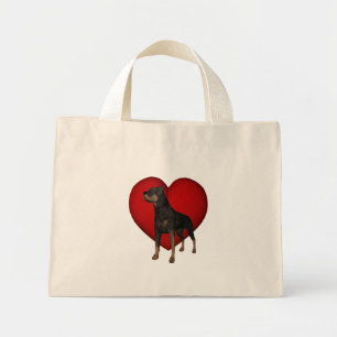 Bolsa Tote Mini Saco de Tote do Rottweiler Red Heart