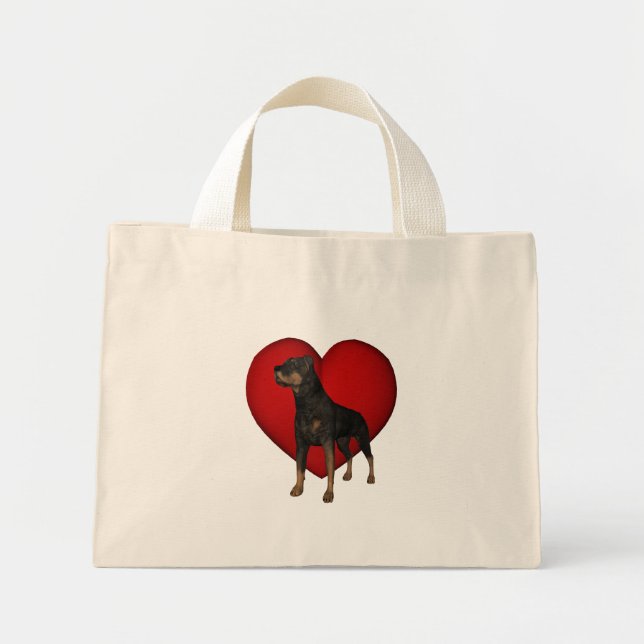 Bolsa Tote Mini Saco de Tote do Rottweiler Red Heart (Frente)