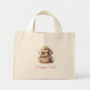 Bolsa Tote Mini Saco mini tote coelho em aquarela Páscoa fofo