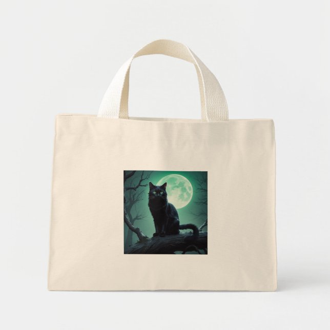 Bolsa Tote Mini Saco preto de gato do Halloween (Frente)