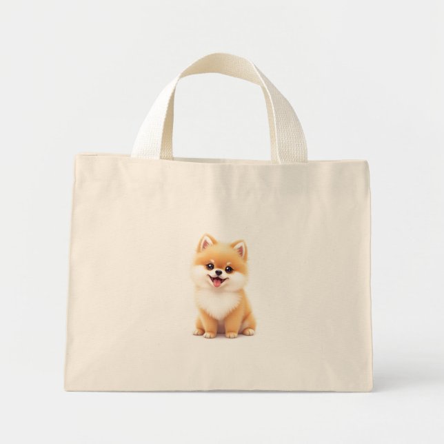Bolsa Tote Mini Sacos de Tote (adorável cachorrinho Pomeraniano) (Frente)