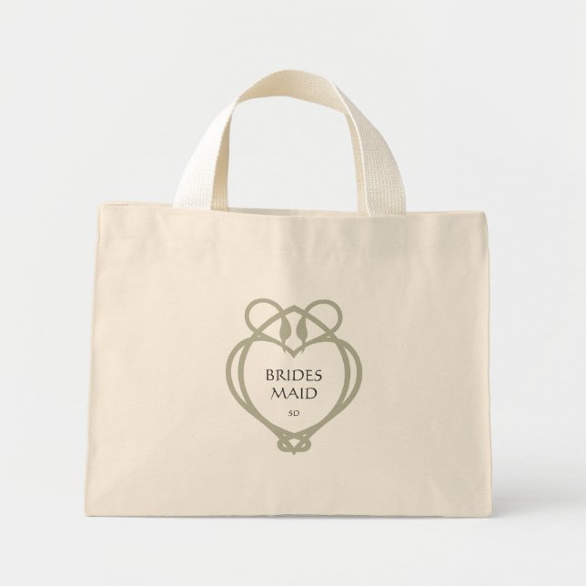 Bolsa Tote Mini Sage Green Irish Celtic Swan Bridesmaid Iniciais (Frente)