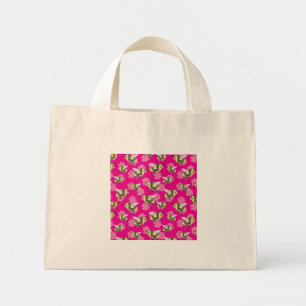 Bolsa Tote Mini Salve as abelhas em fundo floral rosa