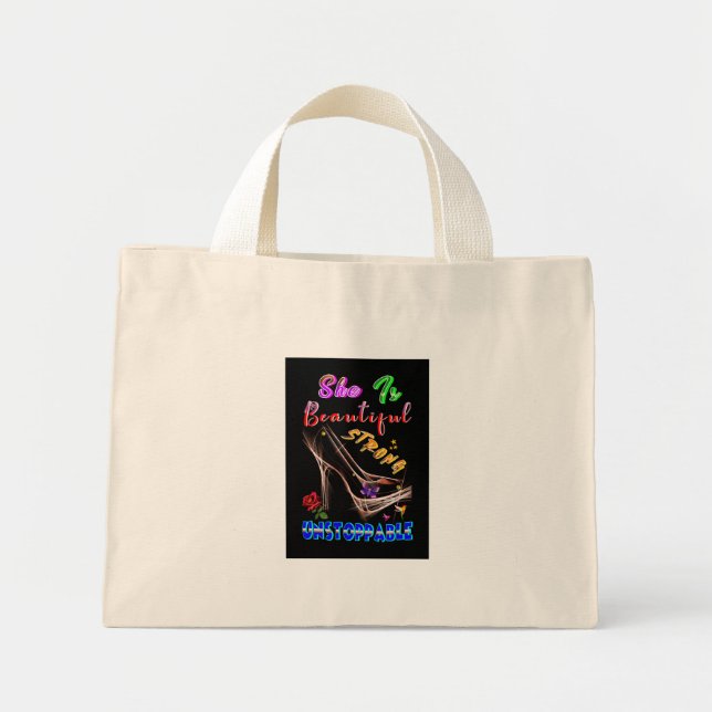 Bolsa Tote Mini She Is Beautiful Strong Unstoppable (Frente)