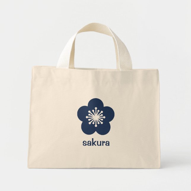 Bolsa Tote Mini Silhueta de Sakura Azul Marinho (Frente)