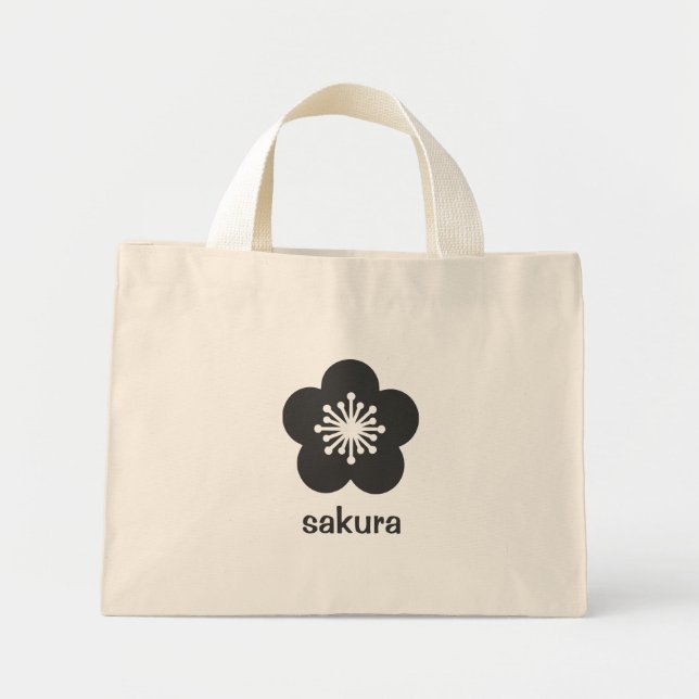Bolsa Tote Mini Silhueta de Sakura Preta Suave (Frente)