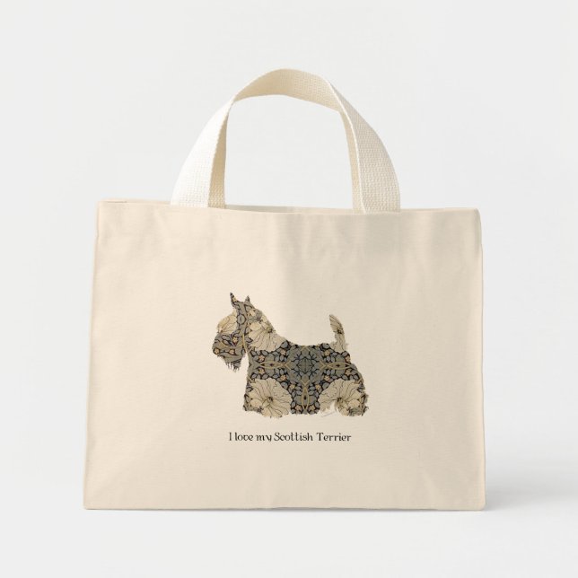 Bolsa Tote Mini Silhueta Divertida do Terrier Escocês (Frente)