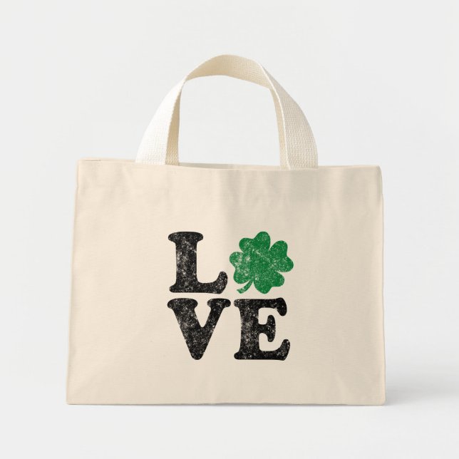 Bolsa Tote Mini St Patrick's Day LOVE Shamrock Irish (Frente)