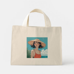 Bolsa Tote Mini Summer Beach Girl Anime Tiny Tote Bag