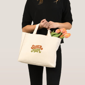 Bolsa Tote Mini SUPER MÃE Tipografia Divertida e Groovy Retrô