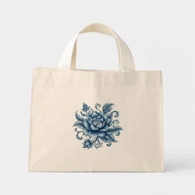 Bolsa Tote Mini Tailandês Blue Lotus, Tailandês Art, Thai Design,  (Frente)