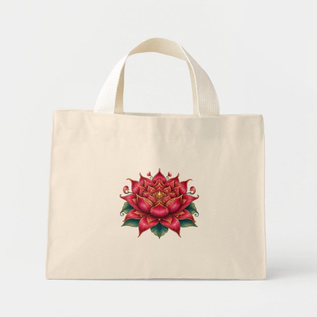Bolsa Tote Mini Tailandês Red Flower, Tailandês Art, Thai Design,  (Frente)
