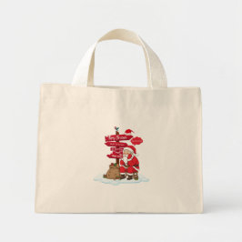 Bolsa Tote Mini Tiny Stressed Santa Direction Sign Merry Christmas