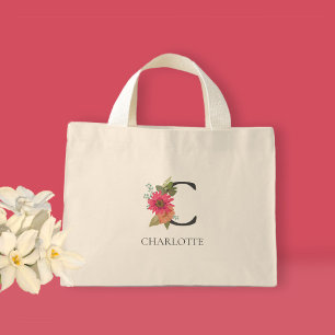 Bolsa Tote Mini Tote Mini Monogramada Floral Moderna Personalizáve