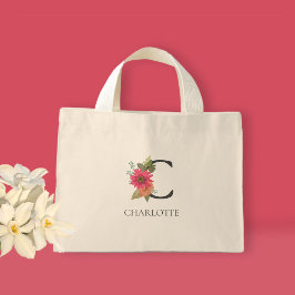 Bolsa Tote Mini Tote Mini Monogramado Floral Moderno Personalizáve