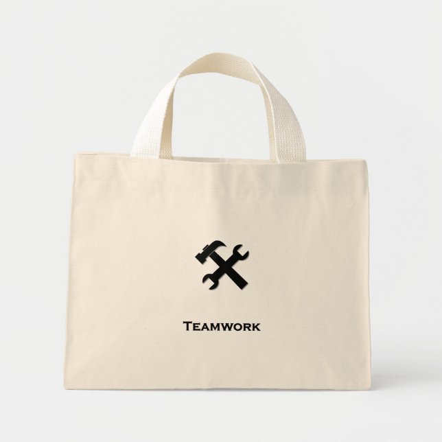 Bolsa Tote Mini Trabalho em equipe Wrench do martelo preto (Frente)