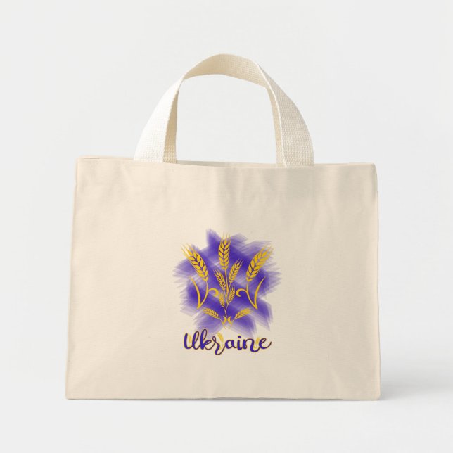 Bolsa Tote Mini tridente ucraniano feito de espiga de trigo (Frente)