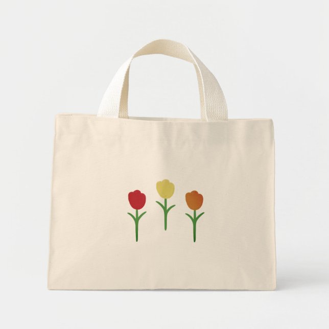 Bolsa Tote Mini Tulipas Vintage Estampadas à Mão (Frente)