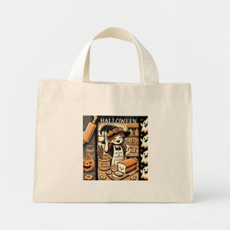 Bolsa Tote Mini Um belo Saco de Tote onde uma bruxa está assando