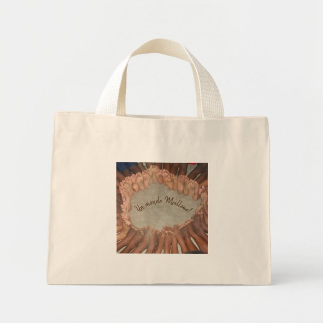 Bolsa Tote Mini Un sac FOURRE-TOUT en toile coton 100%  (Sac Fourre-tout Un monde meilleur devant)