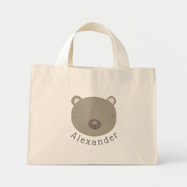 Bolsa Tote Mini Urso de Cute de Nome Personalizável (Frente)