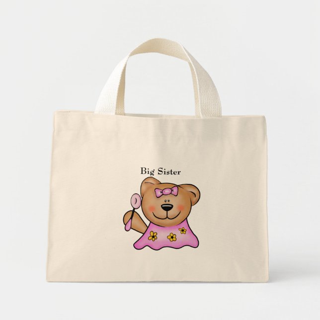 Bolsa Tote Mini Urso de Teddy, Grande Irmã Bonita, de Rosa (Frente)