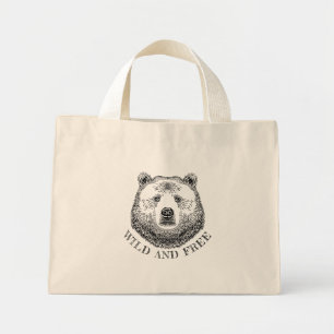 Bolsa Tote Mini Urso, Selvagem E Gratuita, Ilustração Desenhada À 