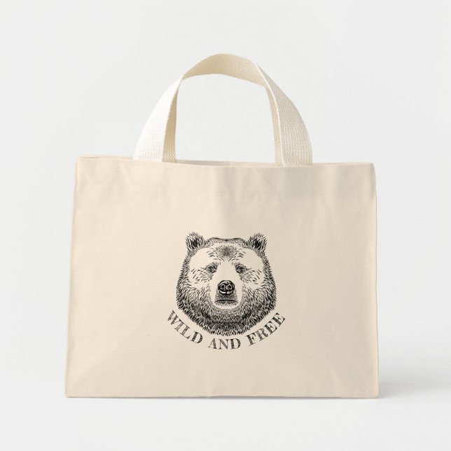 Bolsa Tote Mini Urso, Selvagem E Gratuita, Ilustração Desenhada À  (Frente)